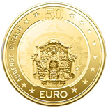 Image of 50 euro coin - Auberge d’Italie | Malta 2010.  The Gold coin is of Proof quality.