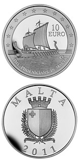 Image of 10 euro coin - The Phoenicians in Malta | Malta 2011.  The Silver coin is of Proof quality.