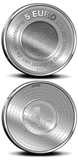 Image of 5 euro coin - 200 years Dutch Financial Office  | Netherlands 2006.  The Silver coin is of Proof, UNC quality.