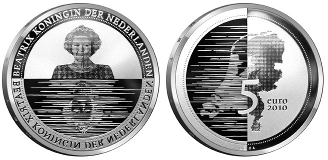 Image of 5 euro coin - Nederland Waterland | Netherlands 2010.  The Silver coin is of Proof, UNC quality.