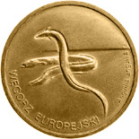Image of 2 zloty coin - European Eel | Poland 2003.  The Nordic gold (CuZnAl) coin is of UNC quality.