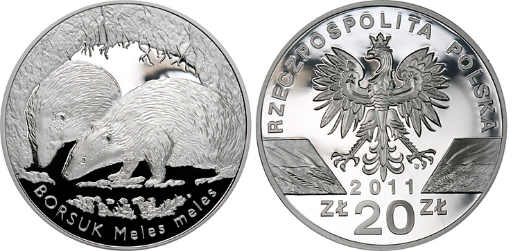 20 zloty European Badger - 2011 - Series: Animals of the World  - Poland