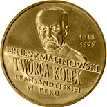 Image of 2 zloty coin - Centenary of the death of Ernest Malinowski (1818 - 1899) | Poland 1999.  The Nordic gold (CuZnAl) coin is of UNC quality.