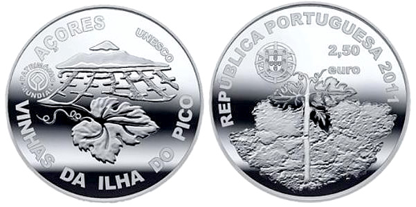 Image of 2.5 euro coin - Landscape of the Pico Island Vineyard Culture | Portugal 2011