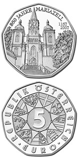 Image of 5 euro coin - Mariazell | Austria 2007.  The Silver coin is of BU, UNC quality.