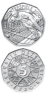 Image of 5 euro coin - Winter Games 2010 Snowboard | Austria 2010.  The Silver coin is of BU, UNC quality.