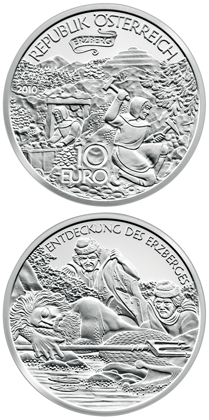 Image of 10 euro coin - The Erzberg in Styria | Austria 2010.  The Silver coin is of Proof quality.