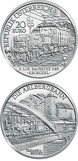 Image of 20 euro coin - The Electric Railway | Austria 2009.  The Silver coin is of Proof quality.