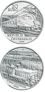 Image of 20 euro coin - The Railway of the Future | Austria 2009.  The Silver coin is of Proof quality.