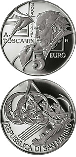 Image of 5 euro coin - 100th Anniversary of the death of Giosuè Carducci 1907-2007 | San Marino 2007.  The Silver coin is of Proof quality.