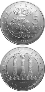Image of 5 euro coin - International Year of Planet Earth | San Marino 2008.  The Silver coin is of BU quality.