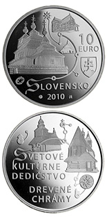 10 euro coin UNESCO World Heritage – Wooden Temples in the Slovak Part of the Carpathian Arch  | Slovakia 2010