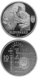 Image of 10 euro coin - Documents of Zobor - the 900th anniversary of the origin  | Slovakia 2011.  The Silver coin is of Proof, BU quality.