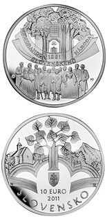 Image of 10 euro coin - Memorandum of the Slovak Nation - the 150th anniversary of the adoption  | Slovakia 2011.  The Silver coin is of Proof, BU quality.
