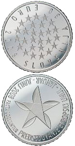 Image of 30 euro coin - Presidency of the European Union | Slovenia 2008.  The Silver coin is of Proof quality.