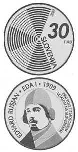 Image of 30 euro coin - The centenary of the first flight by a powered aircraft over Slovenia  | Slovenia 2009.  The Silver coin is of Proof quality.