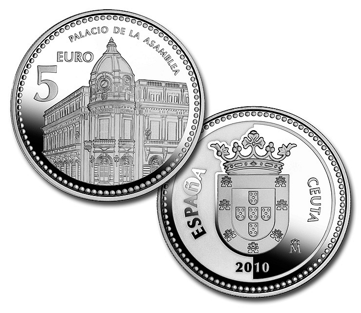 Image of 5 euro coin - Ceuta | Spain 2010.  The Silver coin is of Proof quality.