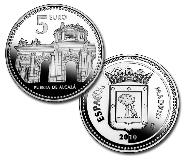 Image of 5 euro coin - Madrid | Spain 2010.  The Silver coin is of Proof quality.