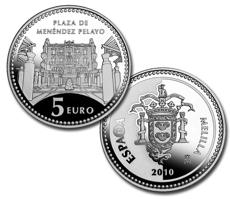 Image of 5 euro coin - Melilla | Spain 2010.  The Silver coin is of Proof quality.