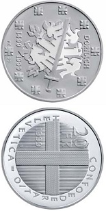 Image of 20 francs coin - Battle of Dornach | Switzerland 1999.  The Silver coin is of Proof, BU quality.
