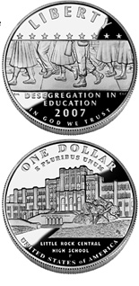 Image of 1 dollar coin - Jamestown 400th Anniversary | USA 2007.  The Silver coin is of Proof, BU quality.