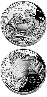 Image of 0.5 dollar coin - Bald Eagle | USA 2008.  The Copper–Nickel (CuNi) coin is of Proof, BU quality.