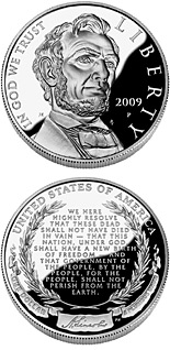 Image of 1 dollar coin - Abraham Lincoln | USA 2009.  The Silver coin is of Proof, BU quality.