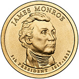 Image of 1 dollar coin - James Monroe (1817-1825) | USA 2008.  The Nordic gold (CuZnAl) coin is of Proof, BU, UNC quality.