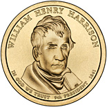 Image of 1 dollar coin - William Henry Harrison (1841) | USA 2009.  The Nordic gold (CuZnAl) coin is of Proof, BU, UNC quality.