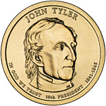 Image of 1 dollar coin - John Tyler (1841-1845) | USA 2009.  The Nordic gold (CuZnAl) coin is of Proof, BU, UNC quality.