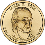Image of 1 dollar coin - James K. Polk (1845-1849) | USA 2009.  The Nordic gold (CuZnAl) coin is of Proof, BU, UNC quality.