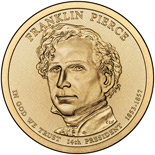 Image of 1 dollar coin - Franklin Pierce (1853-1857) | USA 2010.  The Nordic gold (CuZnAl) coin is of Proof, BU, UNC quality.