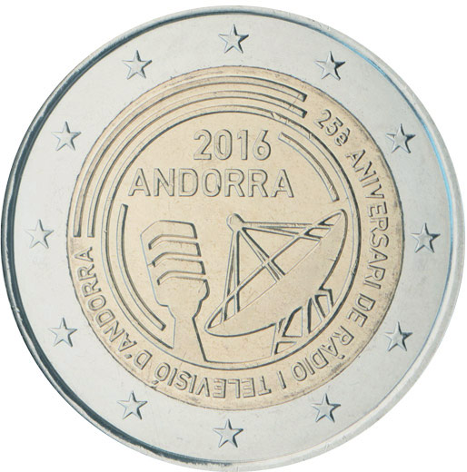 Image of 2 euro coin - 25th anniversary of the Radio and Television of Andorra  | Andorra 2016