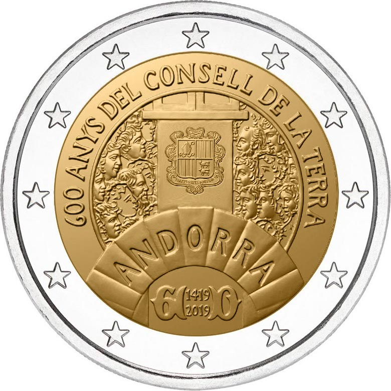 Image of 2 euro coin - 600 Years of the General Council | Andorra 2019