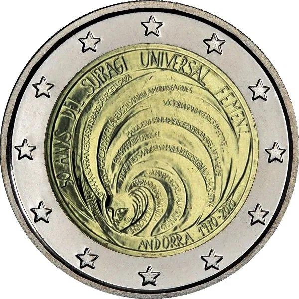 Image of 2 euro coin - 50 Years of Universal Suffrage in Andorra | Andorra 2020