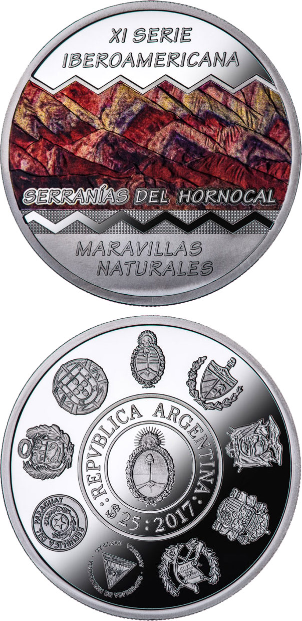 Image of 25 pesos coin - Wonders of nature | Argentina 2017.  The Silver coin is of Proof quality.