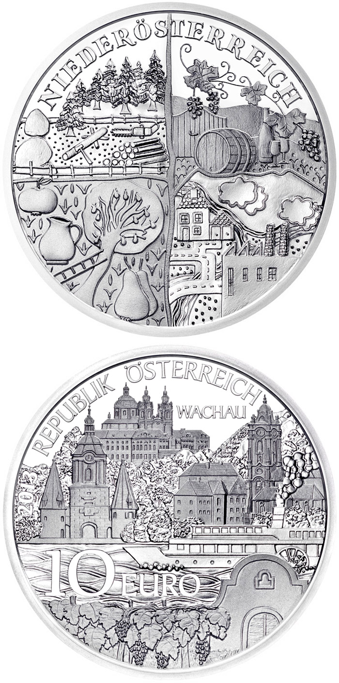 Image of 10 euro coin - Lower Austria (Niederösterreich) | Austria 2013.  The Silver coin is of Proof quality.