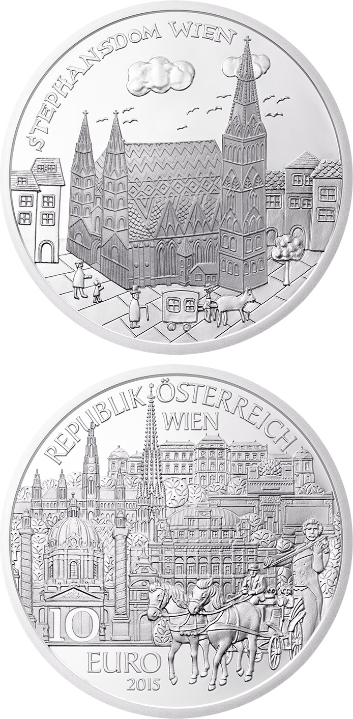 Image of 10 euro coin - Wien | Austria 2015.  The Silver coin is of Proof quality.