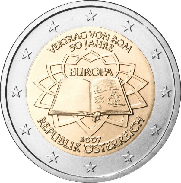 Image of 2 euro coin - 50th Anniversary of the Treaty of Rome | Austria 2007
