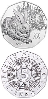 5 euro coin Dürer`s Young Hare | Austria 2016