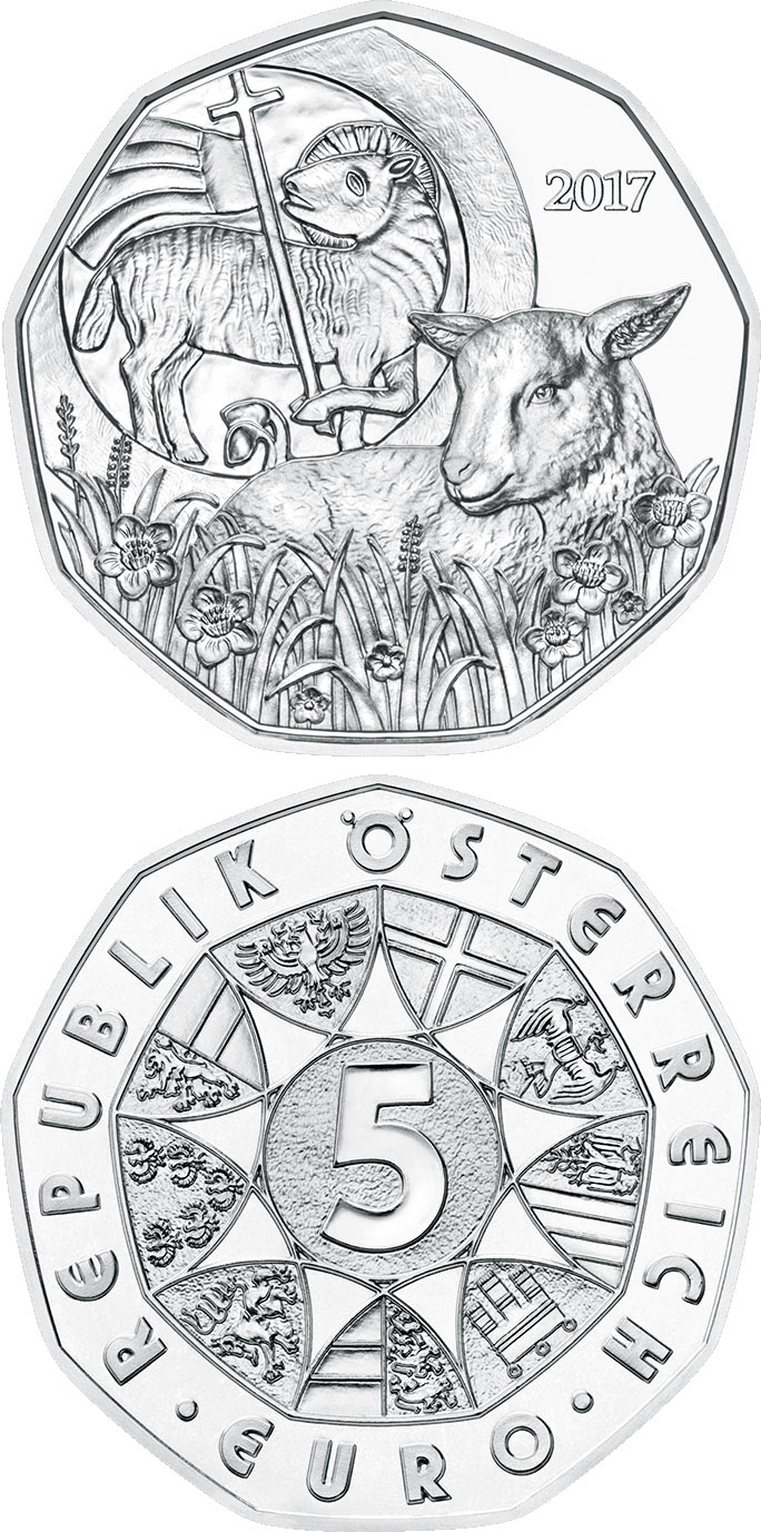 Image of 5 euro coin - Easter coin 2017 | Austria 2017.  The Silver coin is of BU, UNC quality.