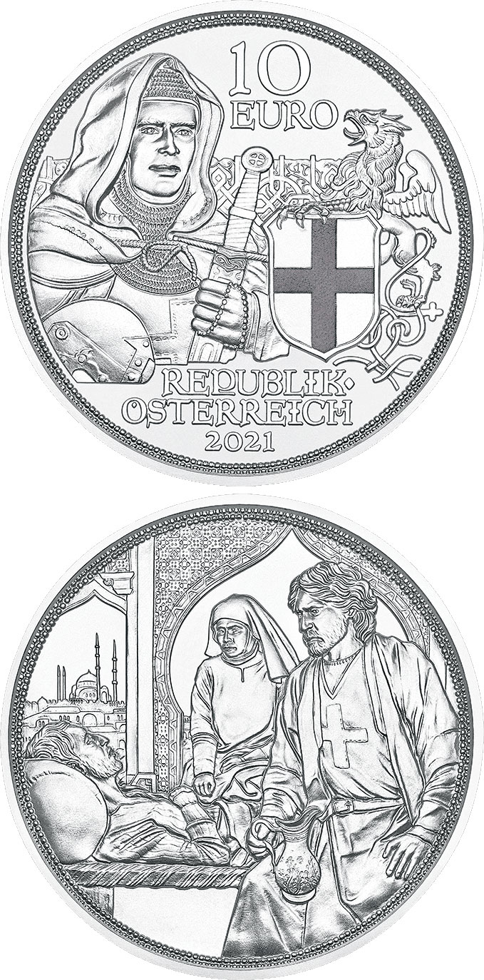 Image of 10 euro coin - Brotherhood | Austria 2021.  The Silver coin is of Proof, BU, UNC quality.