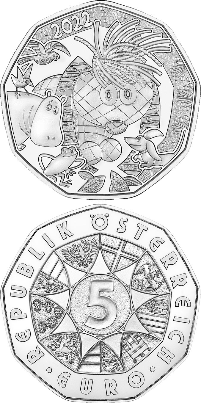 Image of 5 euro coin - Little I-Am-Me | Austria 2022.  The Silver coin is of BU, UNC quality.