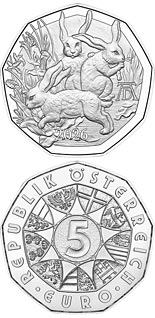 5 euro coin Dürer’s Three Bunnies | Austria 2026