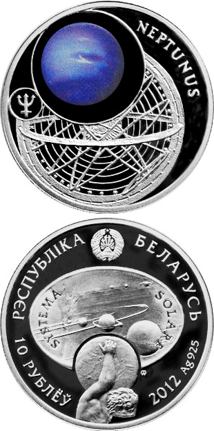 Image of 10 rubles coin - Neptune | Belarus 2012.  The Silver coin is of Proof quality.