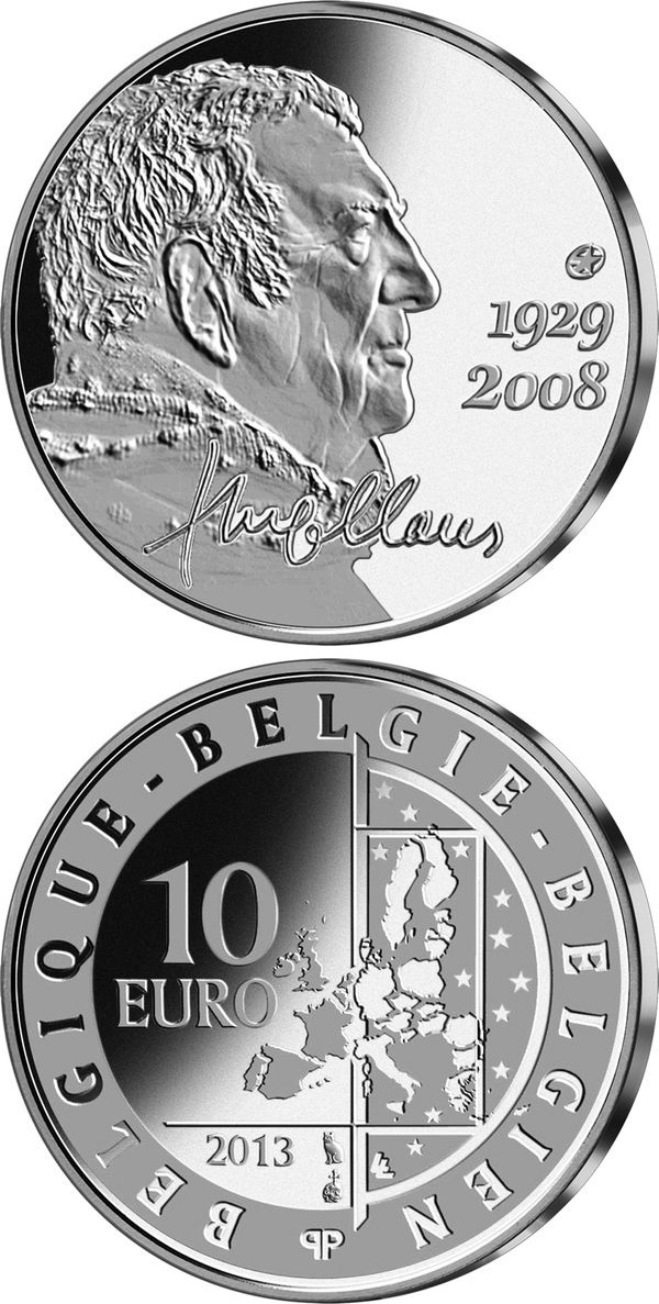 Image of 10 euro coin - Hugo Claus | Belgium 2013.  The Silver coin is of Proof quality.