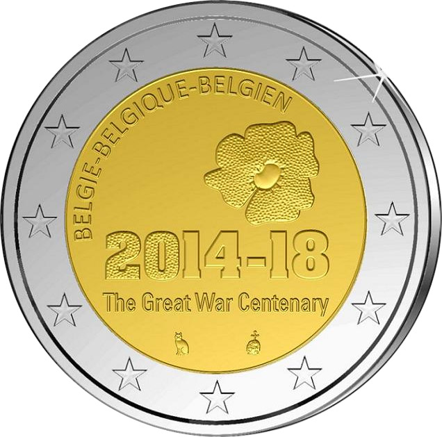Image of 2 euro coin - 100 Years After the Beginning of the First World War | Belgium 2014