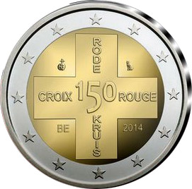 Image of 2 euro coin - 150 Years of Red Cross in Belgium | Belgium 2014