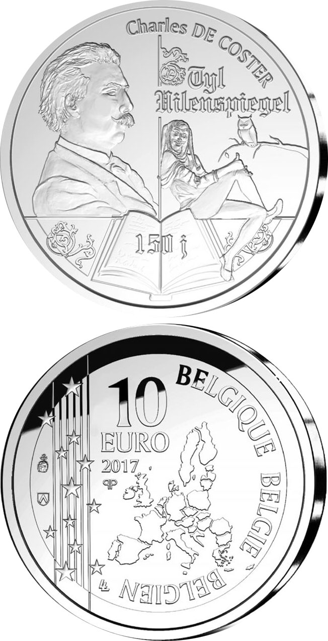 Image of 10 euro coin - Till Eulenspiegel 150 Years | Belgium 2017.  The Silver coin is of Proof quality.