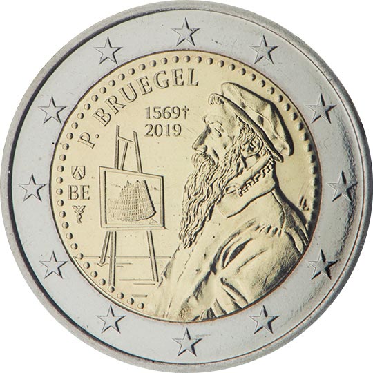 Image of 2 euro coin - 450th Anniversary of the Death of Pieter Bruegel the Elder | Belgium 2019
